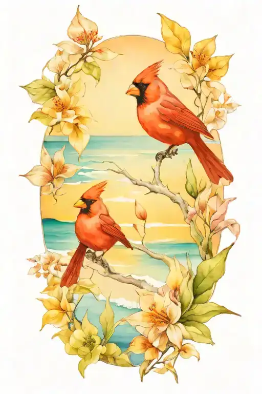 Cardinal And Beach Scene