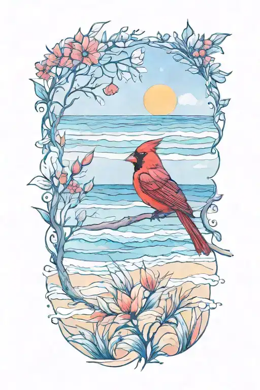 Cardinal And Beach Scene