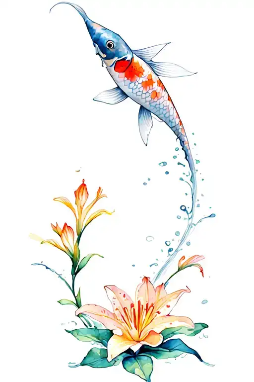 Koi Fish And Canna Lily Flower