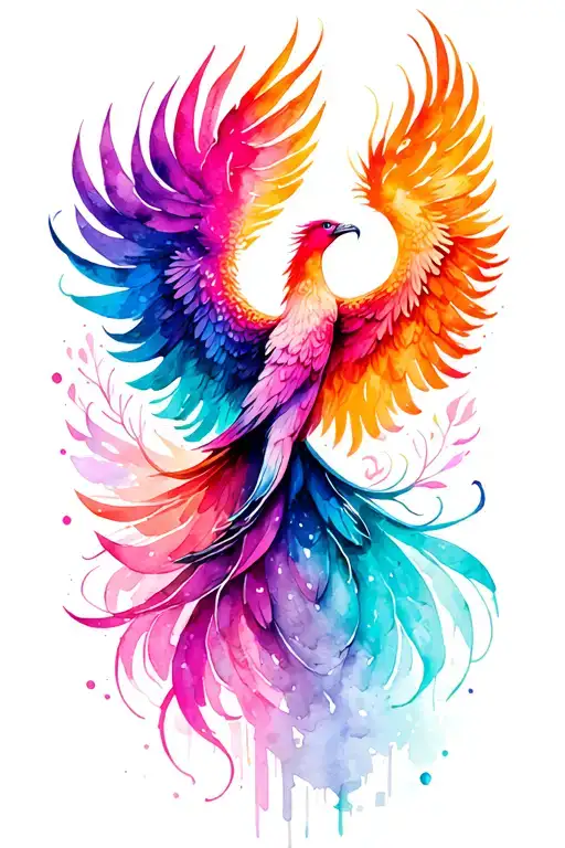 Very Feminine Phoenix Rising With Hot Pink And Turquoise Fading Into Each Other