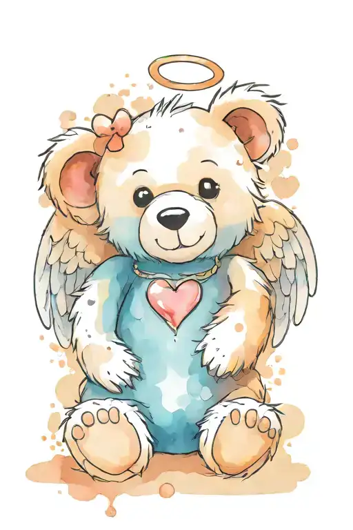 Simple Design Of A Teddy Bear With Angel Wings And A Heart Shaped Gem