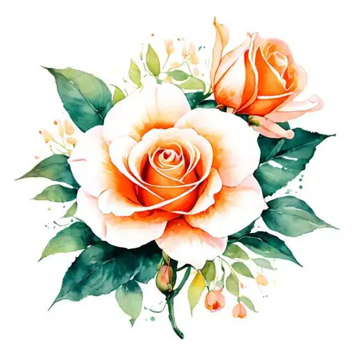 Orange Rose And White Orchid Blooming