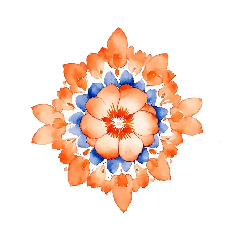 Orange And Blue Floral Mandala Design Incorporating Orchids