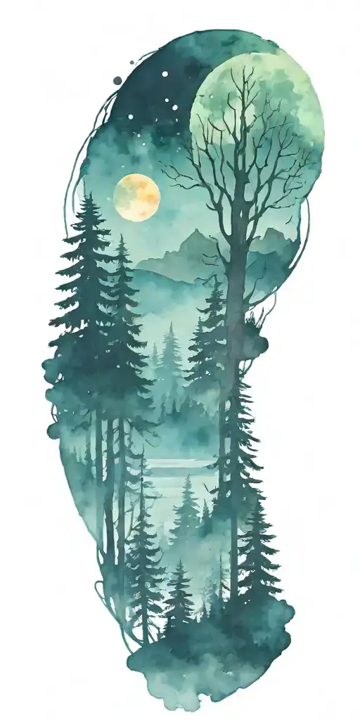 Forest Scene With Giant Moon In The Background