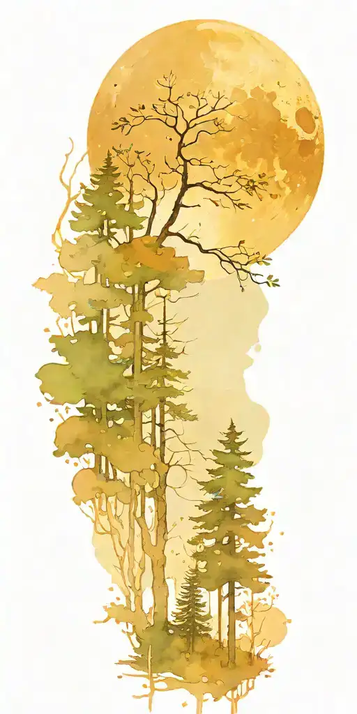 Forest Scene With Giant Moon In The Background