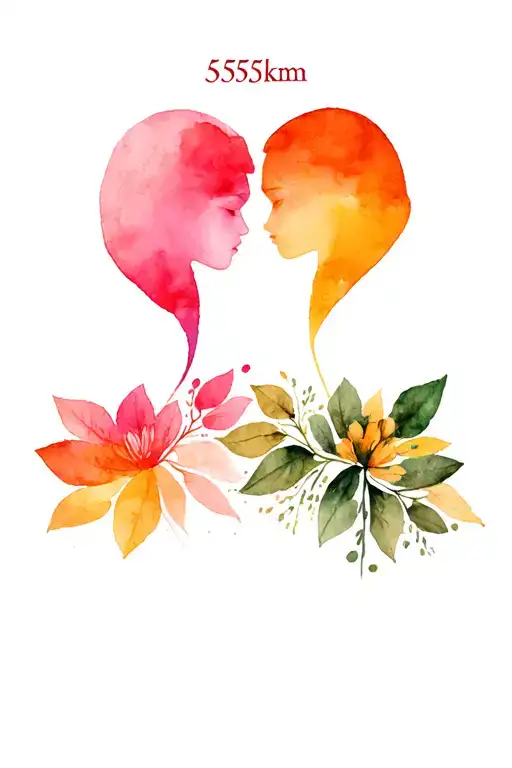 Couple Tattoo Reflecting 5555Km Distance Love