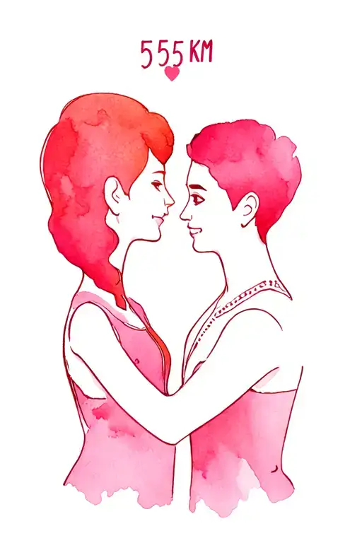 Couple Tattoo Reflecting 5555Km Distance Love