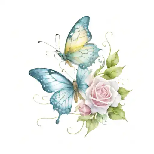 Butterfly And Rose Intertwined
