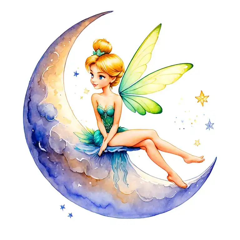 Tinkerbell Sitting On Moon