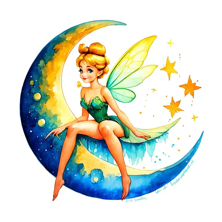 Tinkerbell Sitting On Moon