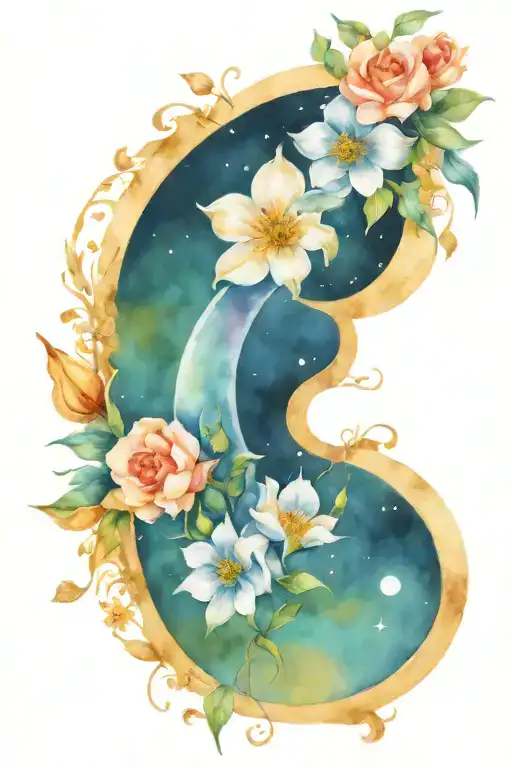 Maiden Crescent Moon With Flowers