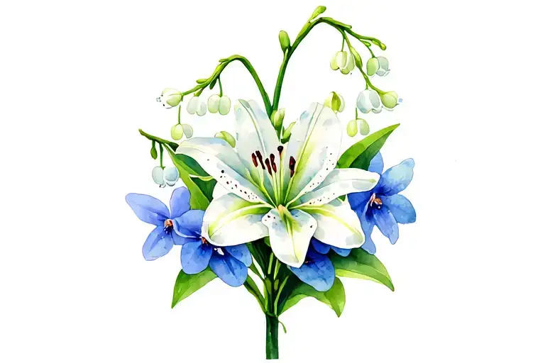 Lily Of The Valley Flower With A Blue Orcid And Million Bell Flowers