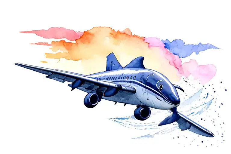 A Plane With A Dolphin Jumping