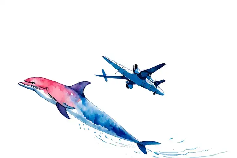 A Plane Flying Under A Dolphin