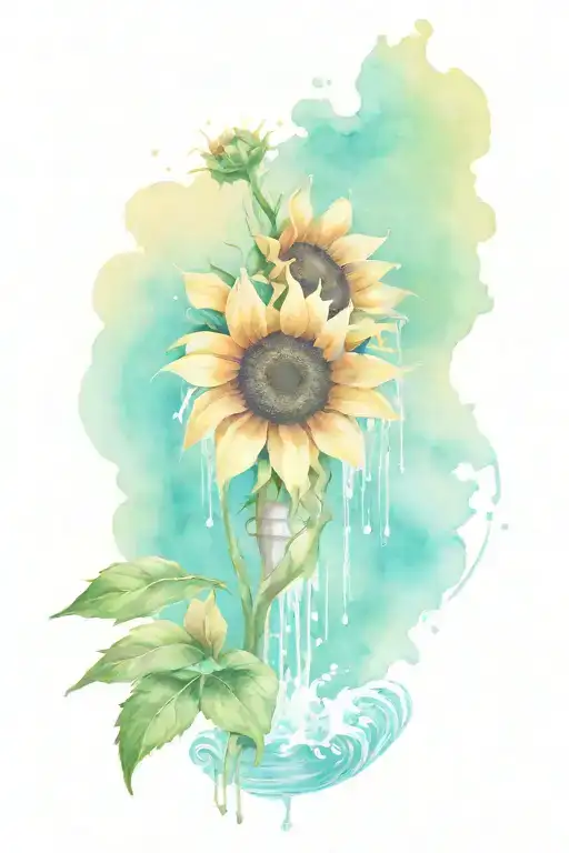 A Sunflower Blooming Into A Fountain With Intricate Details