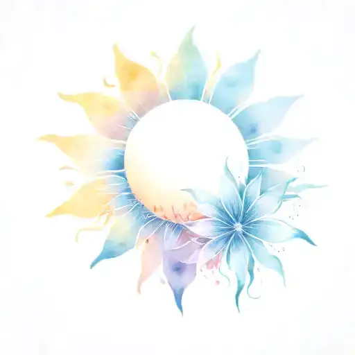 Sun Shaped Sunset With Flower Petals As Rays