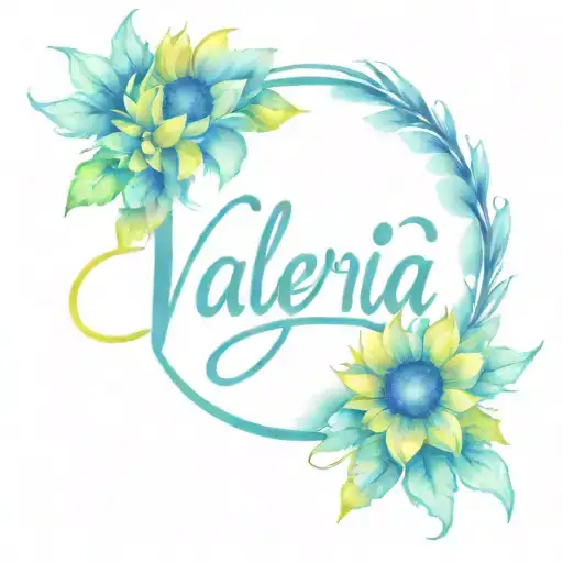 The Name Valeria In Cursive Lettering With Sunflowers Arround It