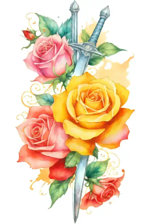 Sword And Roses Intertwined