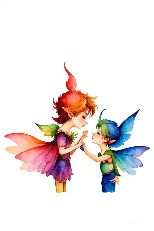 Male Elf And Female Pixie Kissing Each Other