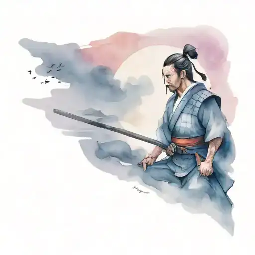 Samurai And Moon Shining