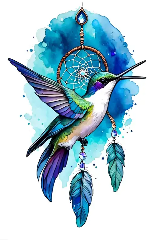 Hummingbird With Dreamcatcher Hanging Tail Becomes Birthstones