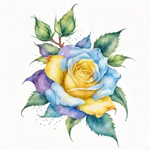 Yellow Rose With Blue And Purple Background