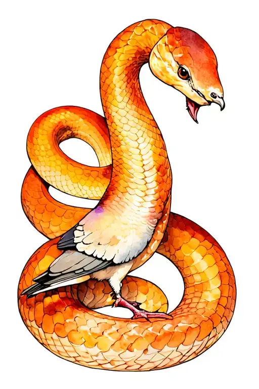 Snake Wrapped Around A Pigeon Sitting