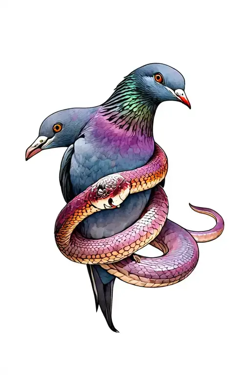 Snake Wrapped Around A Pigeon Sitting