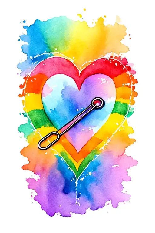 Rainbow Pride Heart With A Safety Pin Laid Out Across