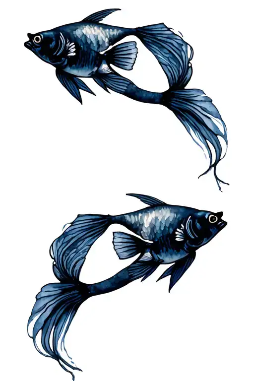 Two Black Fish With Large Tails