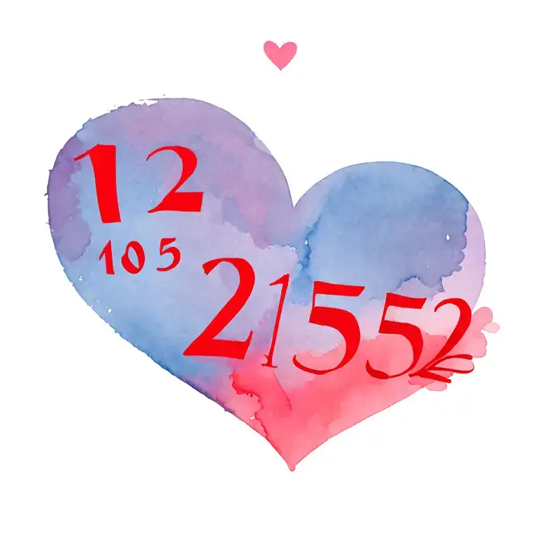 Red Love Heart With Numbers 12 10 52 At To And Numbers 21 5 25