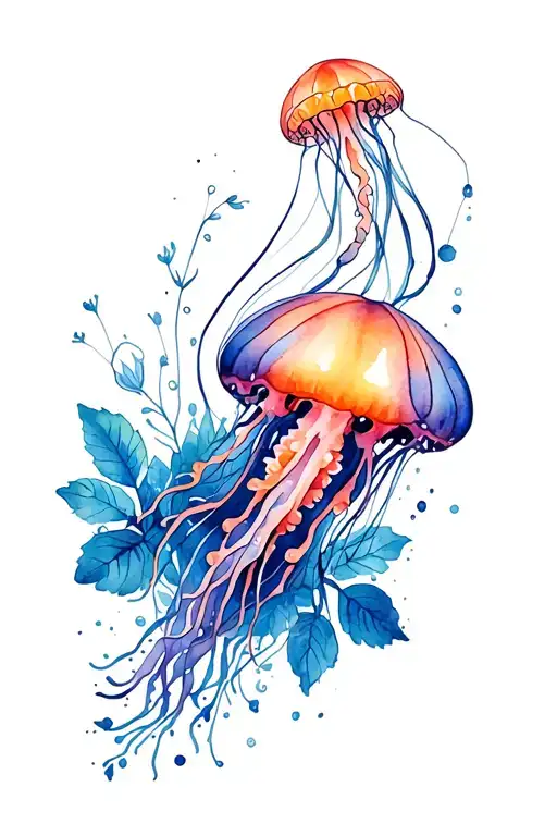Jellyfish And Flowers Intertwined
