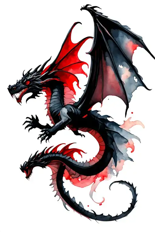 Dragon Flying Black And Red