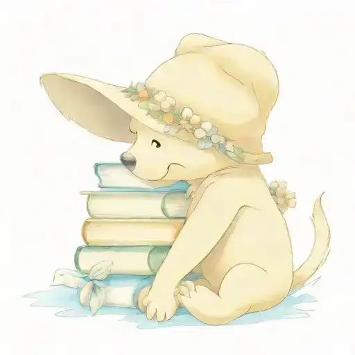 Winnie The Pooh With Oversized Sun Hat On Next To Stack Of Books With Hawaiian Lei