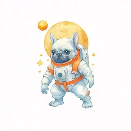 Aliens And French Bulldog Astronaut Playing On The Moon