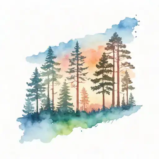 Sun Rising Over Forest Tree Line