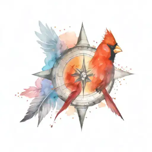 Compass And Cardinal Bird Flying Away