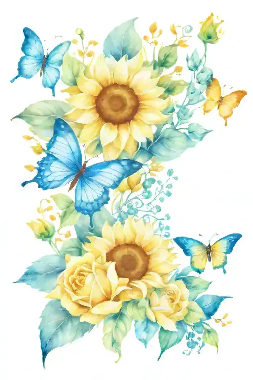 Sunflower Butterflies And Roses