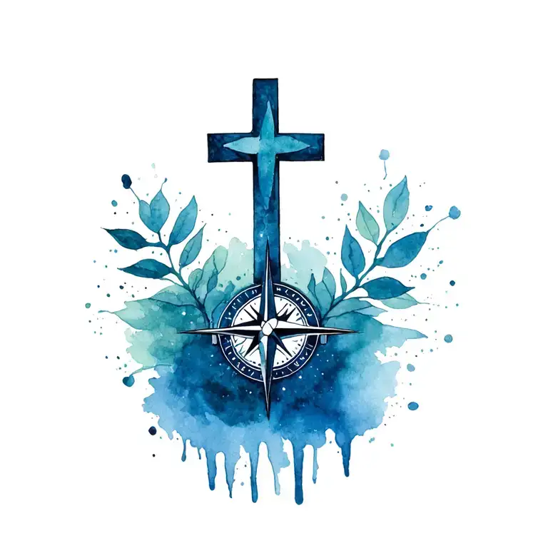 Cross With A Compass In The Center Of It In Color