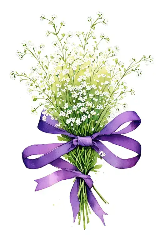 Baby's Breath Wrapped In A Purple Ribbon