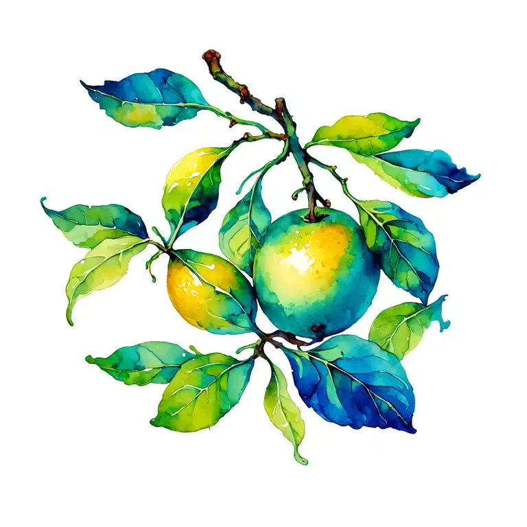 Sorrento Lemon Fruit With Two Leaves Attached