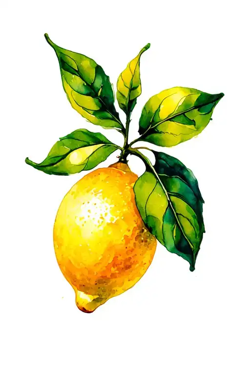Sorrento Lemon Fruit With Two Leaves Attached