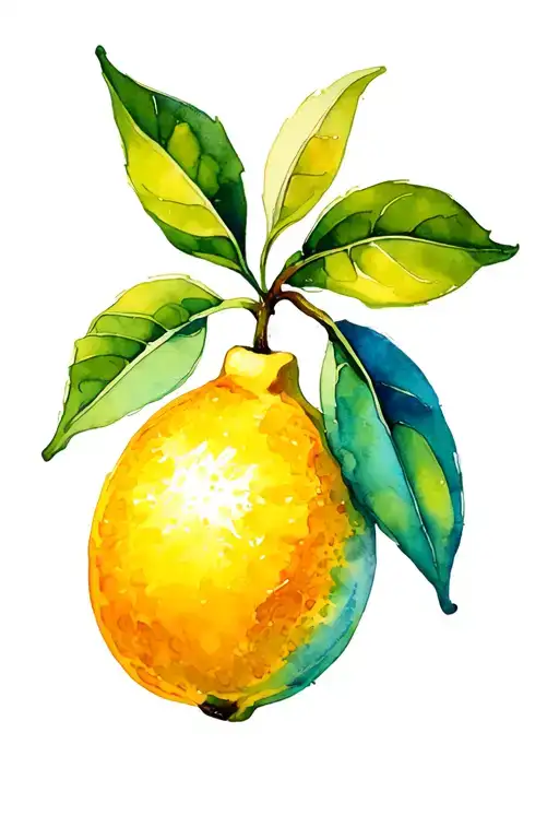 Sorrento Lemon Fruit With Two Leaves Attached