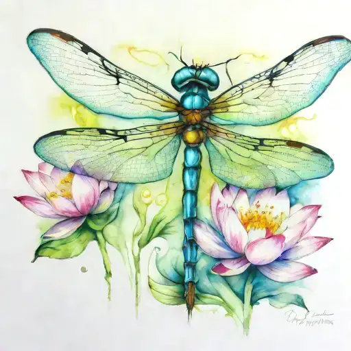 Dragonfly With Lotus Flower Blooming