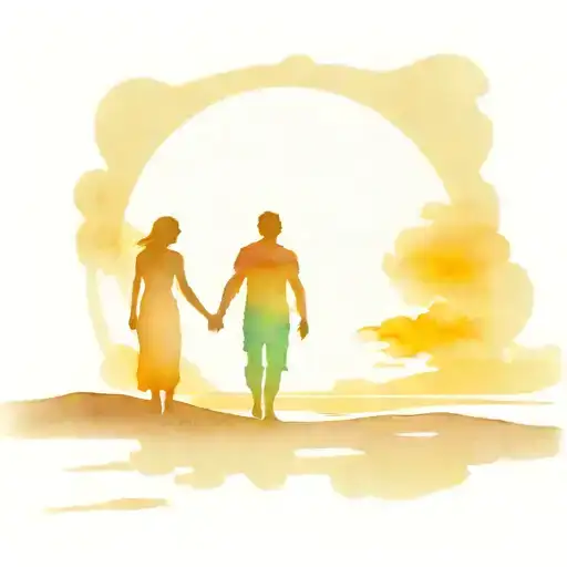 Couple On The Beach Sunset