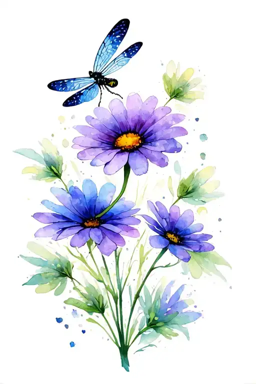 Blue And Purple Libellule Placed On 2 Marguerites