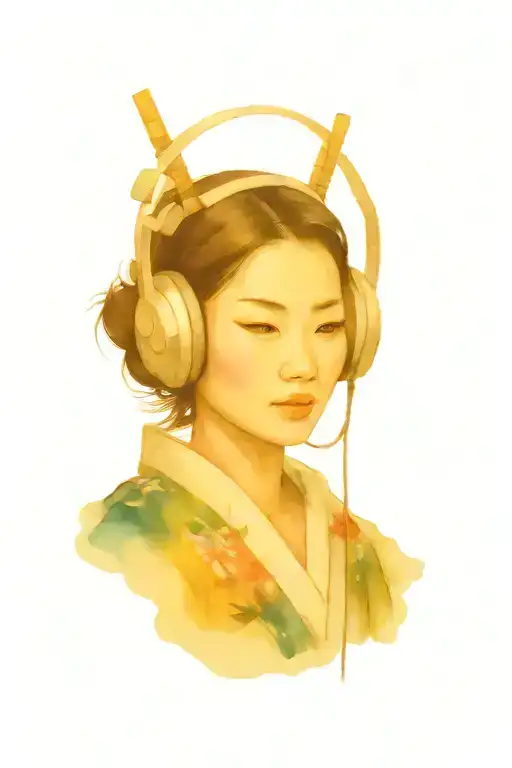 Japanese Woman Samurai With Headphones