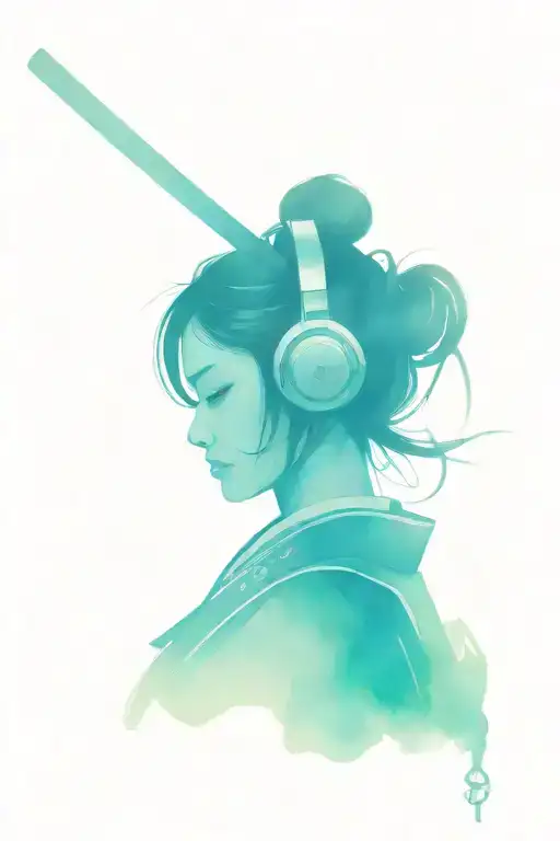 Japanese Woman Samurai With Headphones Intertwined