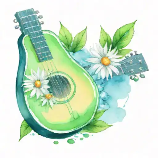 Avocado With A Daisy And A Guitar