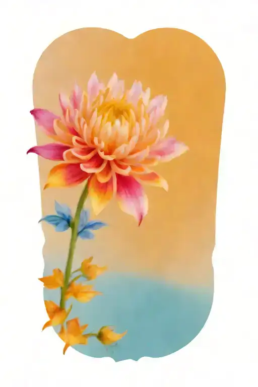 An Intricate Design Of A Chrysanthemum And Larkspur Blooming From An Open Art Book